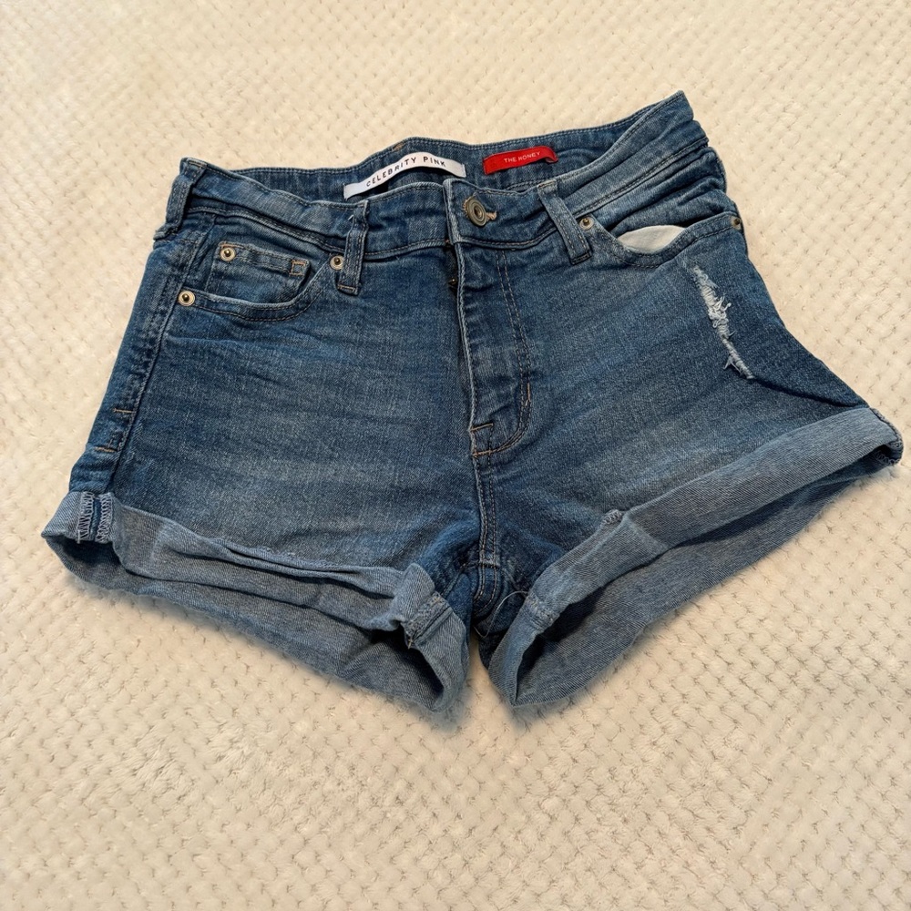 Celebrity Pink Distressed Blue Denim Shorts